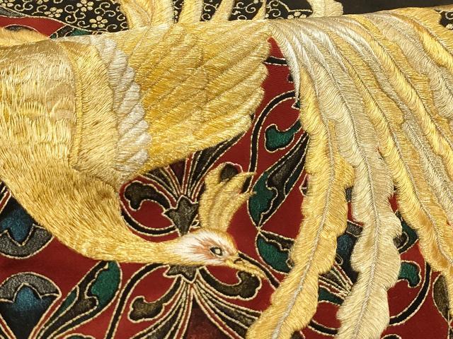 平和屋着物■豪華黒留袖 刺繍 雲取鳳凰花文 金彩 金銀糸 正絹 逸品 AABM7685sx