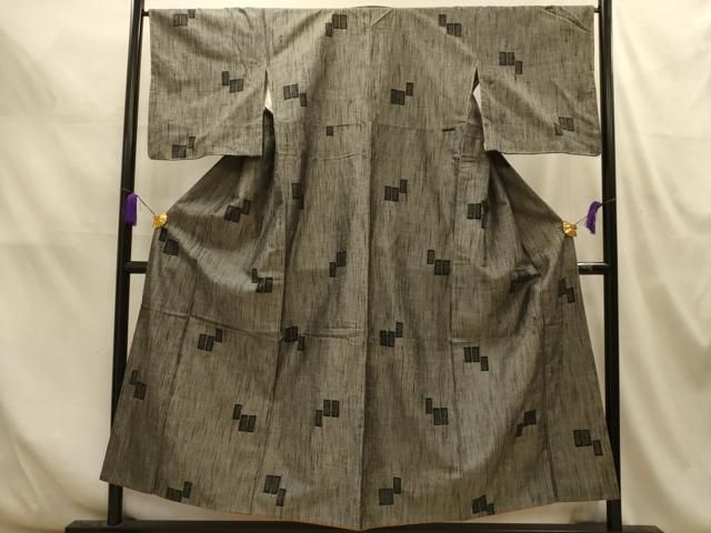 平和屋着物■上質な紬 幾何学文様 正絹 逸品 AABM7691sx