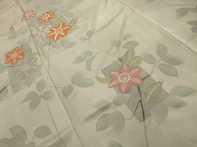 平和屋着物■中国三大刺繍 相良刺繍 訪問着 草花文 暈し染め 正絹 逸品 AABM7692sx