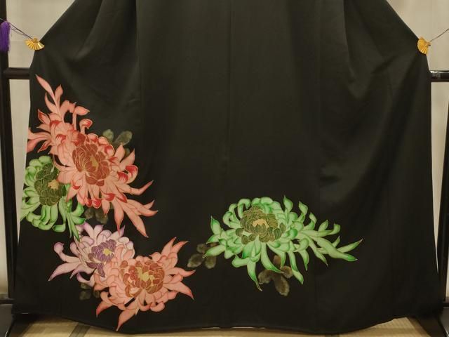 平和屋着物■豪華黒留袖 駒刺繍 乱菊 金彩 正絹 逸品 AABM7697sx