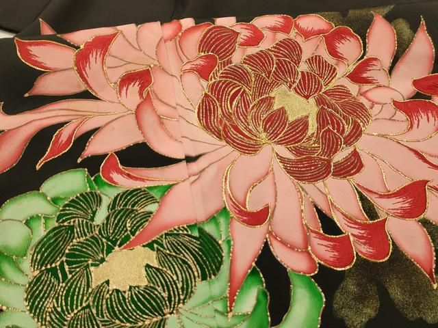 平和屋着物■豪華黒留袖 駒刺繍 乱菊 金彩 正絹 逸品 AABM7697sx