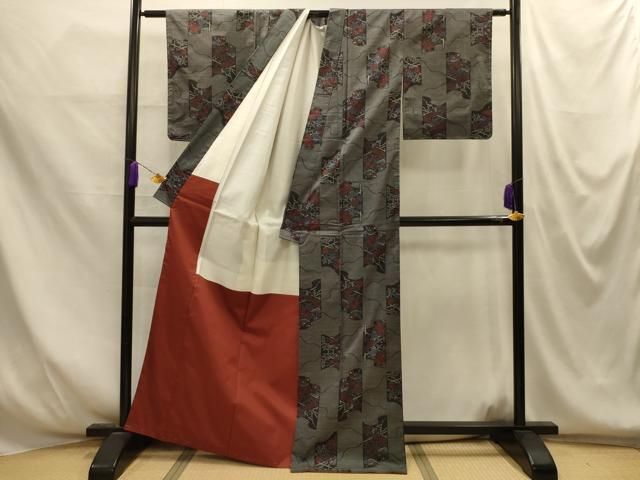 平和屋着物■本場大島紬 7マルキ 草花文 正絹 逸品 AABM7702sx