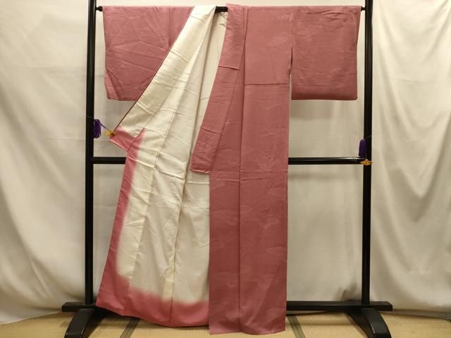 平和屋着物■上質な色無地 雲取吉祥地紋 蘇芳香色 正絹 逸品 AABM7703sx