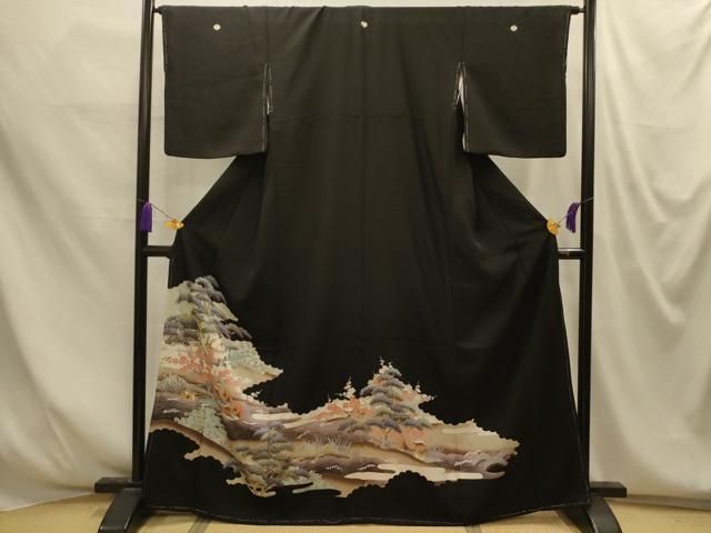 平和屋着物■豪華黒留袖 駒刺繍 流水鴛鴦風景文 金彩 正絹 逸品 AABM7704sx