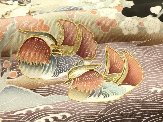 平和屋着物■豪華黒留袖 駒刺繍 流水鴛鴦風景文 金彩 正絹 逸品 AABM7704sx