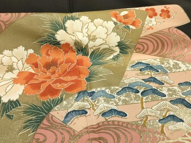 平和屋着物■豪華黒留袖 松竹梅 流水地紙草花文 金彩 正絹 逸品 AABM7705sx