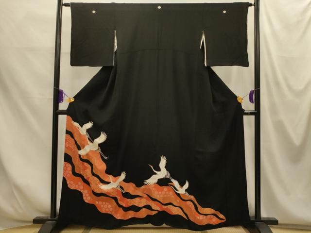 平和屋着物■豪華黒留袖 刺繍 道長吉祥飛鶴文 金彩 正絹 逸品 AABM7708sx