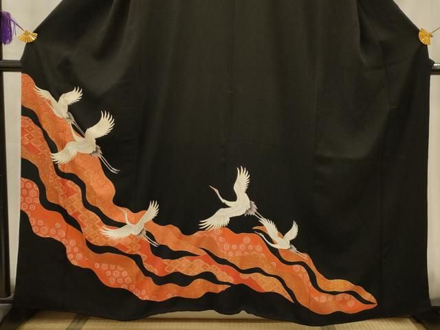 平和屋着物■豪華黒留袖 刺繍 道長吉祥飛鶴文 金彩 正絹 逸品 AABM7708sx