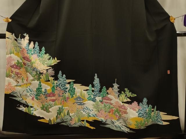平和屋着物■豪華黒留袖 作家物 人物風景文 正絹 逸品 AABM7710sx