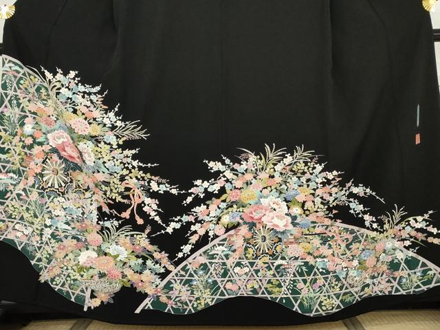 平和屋着物●本加賀友禅作家 佐藤潤 黒留袖 花車に垣根 三越扱い 正絹 逸品 AABM8008cs
