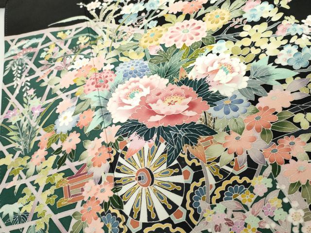 平和屋着物●本加賀友禅作家 佐藤潤 黒留袖 花車に垣根 三越扱い 正絹 逸品 AABM8008cs