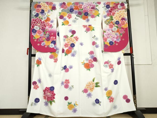 平和屋着物●小振袖 二尺袖 刺繍 花蝶文 暈し染め 金彩 洗える着物 AABM8016cs