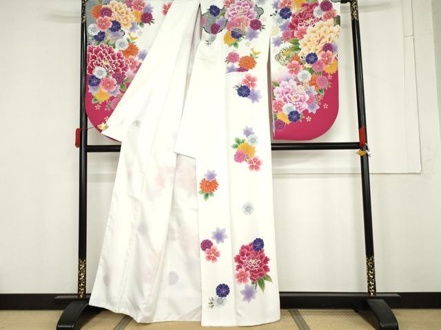 平和屋着物●小振袖 二尺袖 刺繍 花蝶文 暈し染め 金彩 洗える着物 AABM8016cs