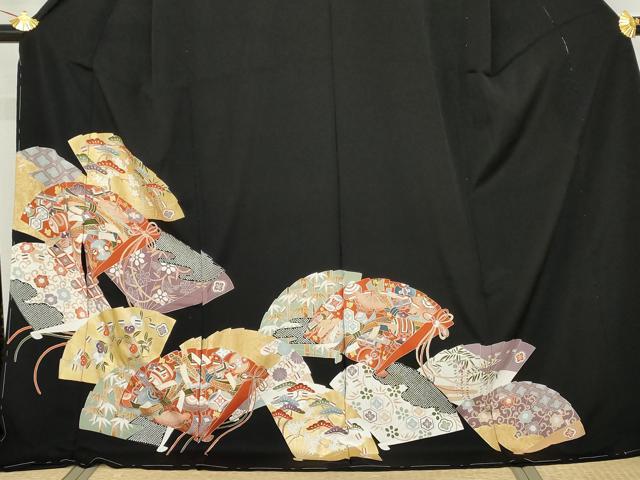 平和屋着物●豪華黒留袖 檜扇花宝尽くし 金彩 仮絵羽 正絹 逸品 未使用 AABM8037cs