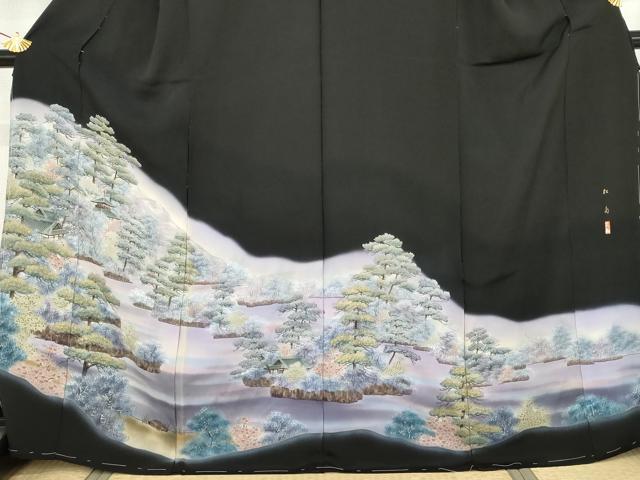 平和屋着物●豪華黒留袖 作家物 松島 暈し染め 浜ちりめん 仮絵羽 正絹 逸品 未使用 AABM8042cs