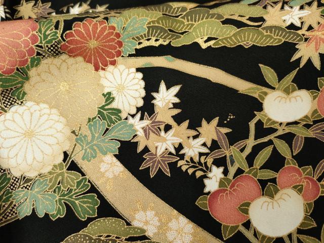 平和屋着物●豪華黒留袖 蔓帯草花文 金彩 仮絵羽 正絹 逸品 未使用 AABM8047cs