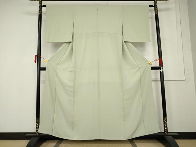平和屋着物●上質な色無地 霞地紋 若芽色 正絹 逸品 AABM8052cs
