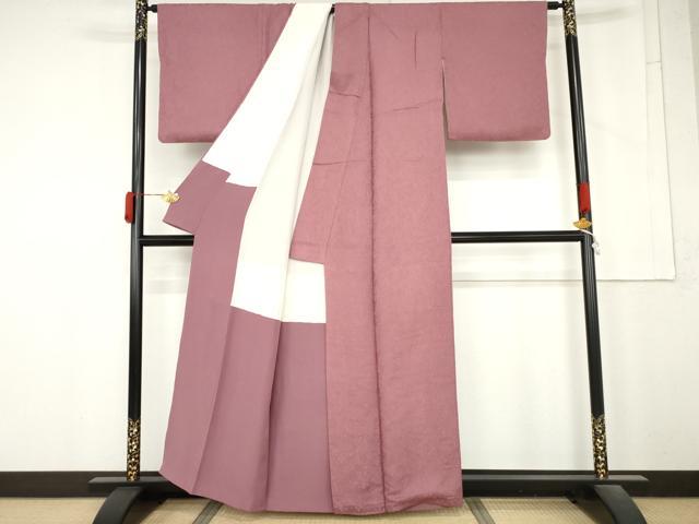 平和屋着物●上質な色無地 南天地紋 長春色 正絹 逸品 AABM8055cs