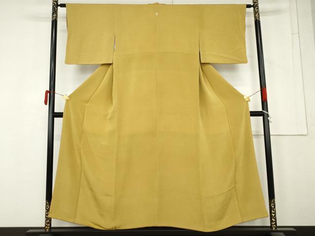 平和屋着物●上質な色無地 金色 鬼しぼ縮緬 さが美扱い 正絹 逸品 AABM8059cs