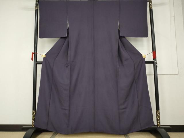 平和屋着物●上質な色無地 縞地紋 紺藍色 正絹 逸品 AABM8060cs