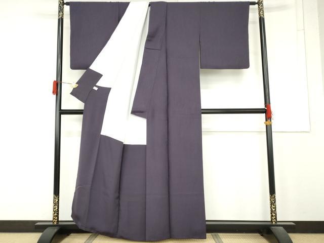 平和屋着物●上質な色無地 縞地紋 紺藍色 正絹 逸品 AABM8060cs