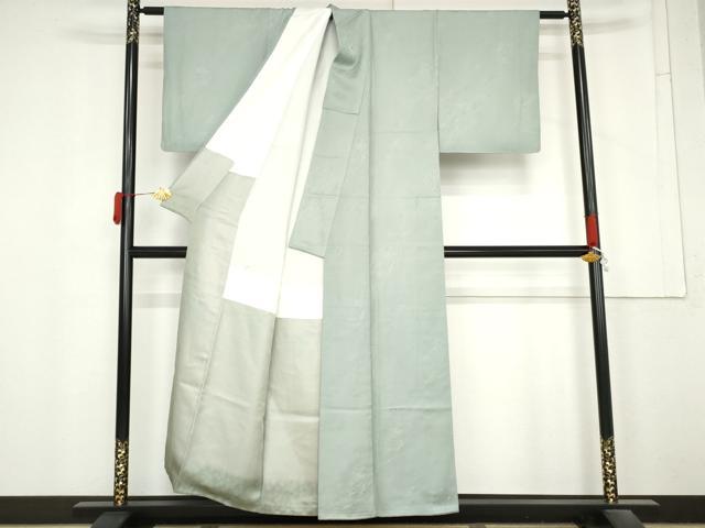 平和屋着物●上質な色無地 枝花地紋 青磁鼠色 正絹 逸品 AABM8061cs