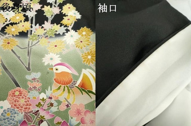 平和屋着物●豪華黒留袖 友禅 作家物 鴛鴦枝花文 暈し染め 正絹 逸品 AABM8062cs