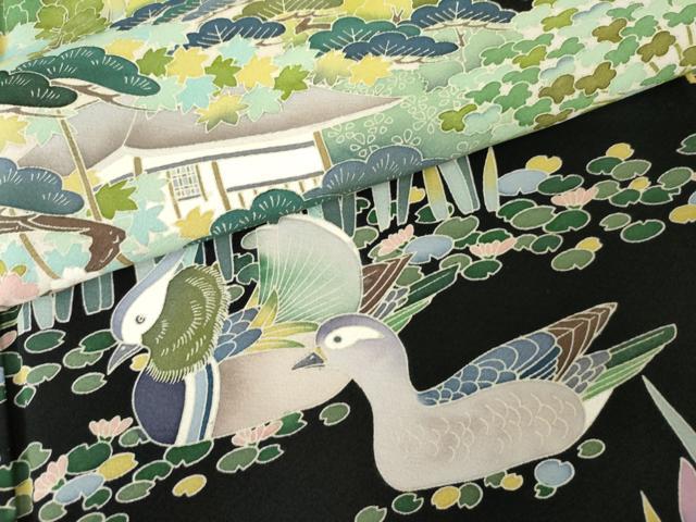 平和屋着物●豪華黒留袖 友禅 作家物 鴛鴦花文 三越扱い 正絹 逸品 AABM8063cs