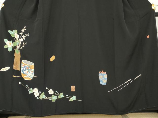 平和屋着物●本加賀友禅作家 水野博 黒留袖 仕覆花文 正絹 逸品 AABM8064cs
