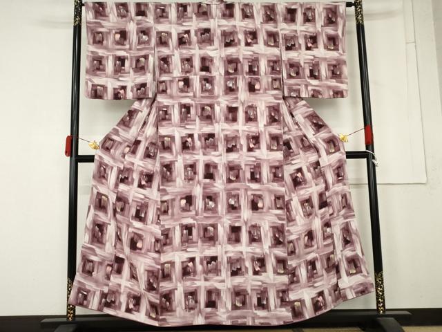 平和屋着物●上質な小紋 ろうけつ染め 格子 正絹 逸品 AABM8087cs