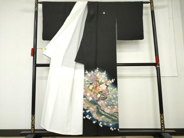 平和屋着物●豪華黒留袖 作家物 駒刺繍 花車文 暈し染め 金彩 正絹 逸品 AABM8095cs