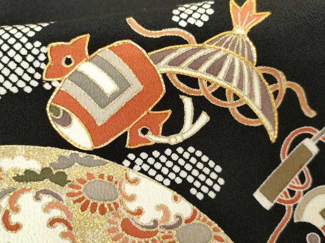 平和屋着物●豪華黒留袖 駒刺繍 扇面宝尽くし 金彩 正絹 逸品 AABM8096cs