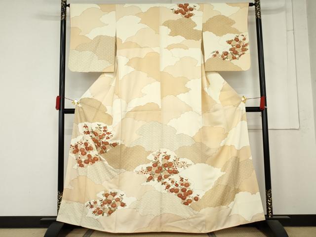 平和屋着物●訪問着 駒刺繍 雲重ね枝花文 金彩 正絹 逸品 AABM8097cs
