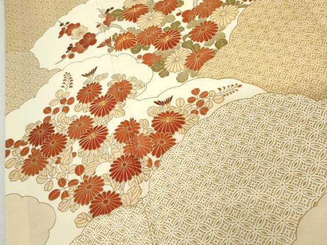 平和屋着物●訪問着 駒刺繍 雲重ね枝花文 金彩 正絹 逸品 AABM8097cs