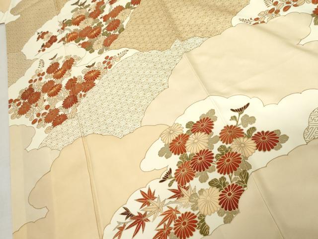 平和屋着物●訪問着 駒刺繍 雲重ね枝花文 金彩 正絹 逸品 AABM8097cs