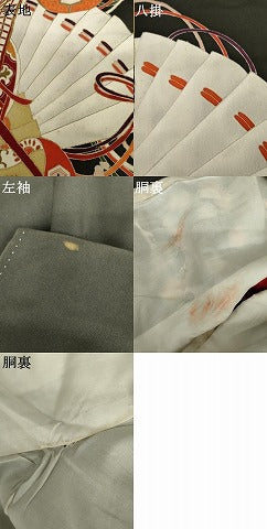 平和屋着物●アンティーク 大正ロマン 黒留袖 御所車檜扇花文 金彩 正絹 逸品 AABM8102cs