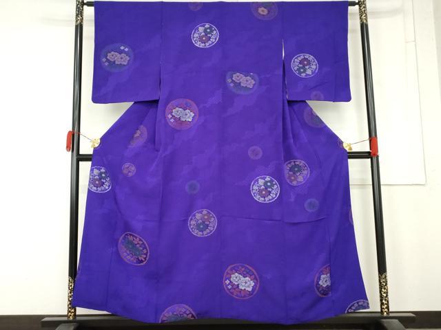 平和屋着物▼アンティーク 大正ロマン 小紋 寿光織 花丸文 銀糸 正絹 逸品 AABM8107cs