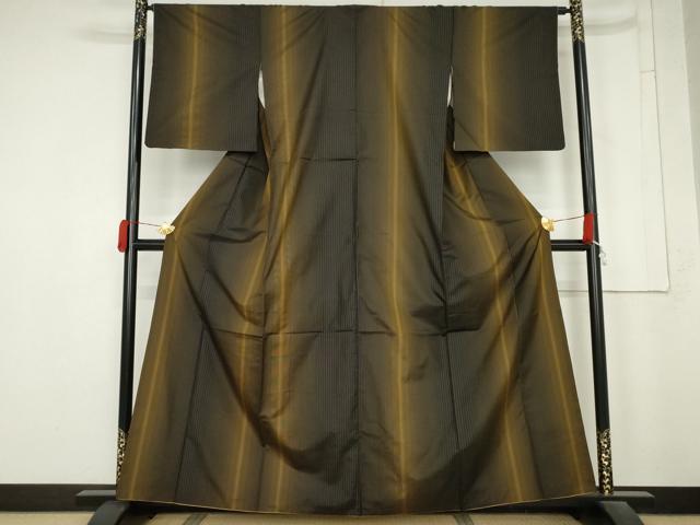 平和屋着物●本場縞大島紬 間道 正絹 逸品 AABM8112cs