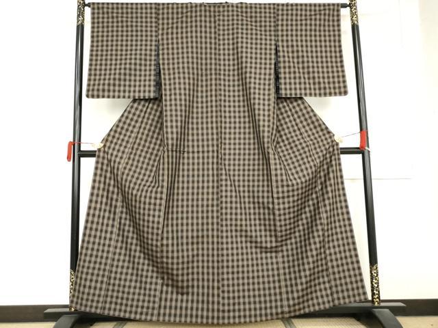 平和屋着物●上質な紬 格子 衿:ワンポイント 正絹 逸品 AABM8125cs