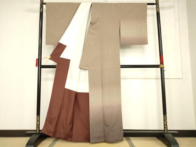 平和屋着物●訪問着 紬地 縞 正絹 逸品 AABM8133cs