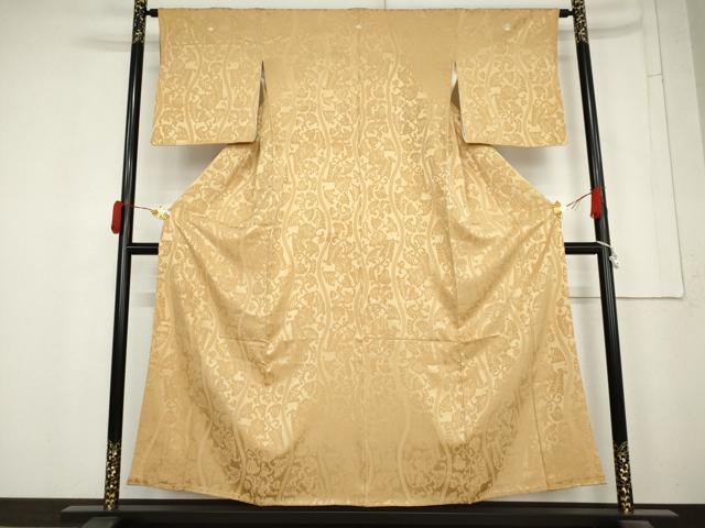 平和屋着物●上質な色無地 立涌花地紋 伽羅色 正絹 逸品 AABM8134cs