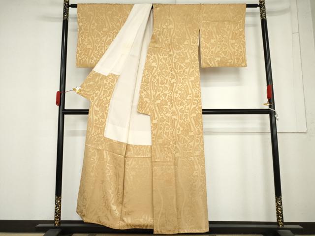 平和屋着物●上質な色無地 立涌花地紋 伽羅色 正絹 逸品 AABM8134cs