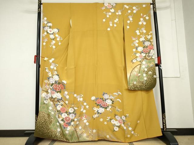 平和屋着物●豪華振袖 駒刺繍 花蝶文 暈し染め 金彩 正絹 逸品 AABM8140cs