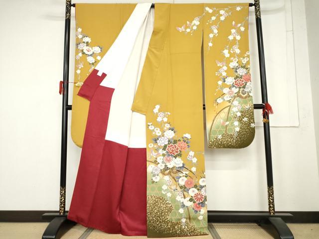 平和屋着物●豪華振袖 駒刺繍 花蝶文 暈し染め 金彩 正絹 逸品 AABM8140cs