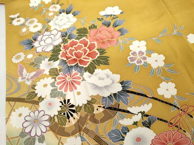 平和屋着物●豪華振袖 駒刺繍 花蝶文 暈し染め 金彩 正絹 逸品 AABM8140cs