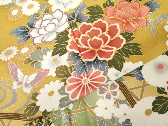 平和屋着物●豪華振袖 駒刺繍 花蝶文 暈し染め 金彩 正絹 逸品 AABM8140cs
