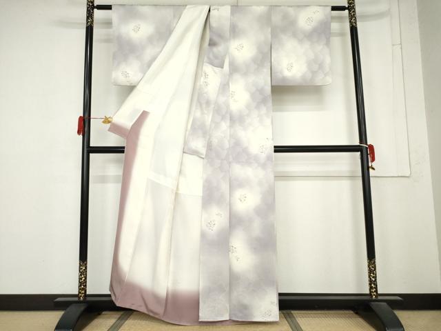 平和屋着物●上質な小紋 地紋起こし 亀甲花文 暈し染め 正絹 逸品 AABM8155cs