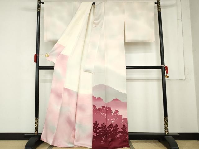 平和屋着物●巨匠 前田華清 手描き 色留袖 遠山風景シルエット 暈し染め 正絹 逸品 AABM8156cs