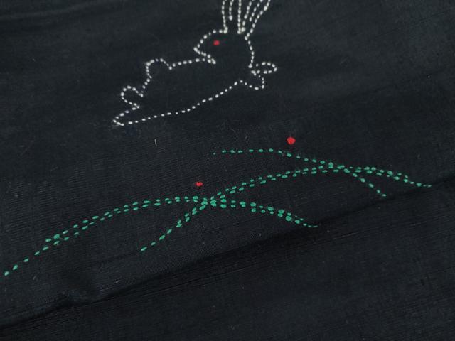 平和屋着物●訪問着 紬地 刺繍 刺し子 芝に跳び兎 正絹 逸品 未使用 AABM8157cs