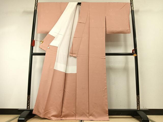 平和屋着物●本草木染作家 瑞寶 色無地 舞蝶舞桜芝地紋 一斤染色 鈴乃屋扱い 正絹 逸品 未使用 AABM8164fy